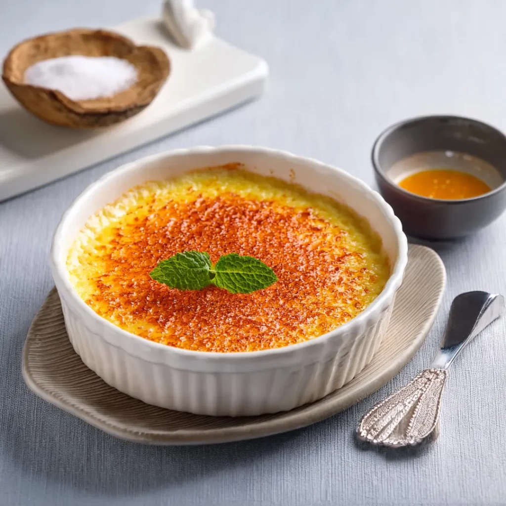 Elegant Crab Brûlée Garnished with Fresh Mint